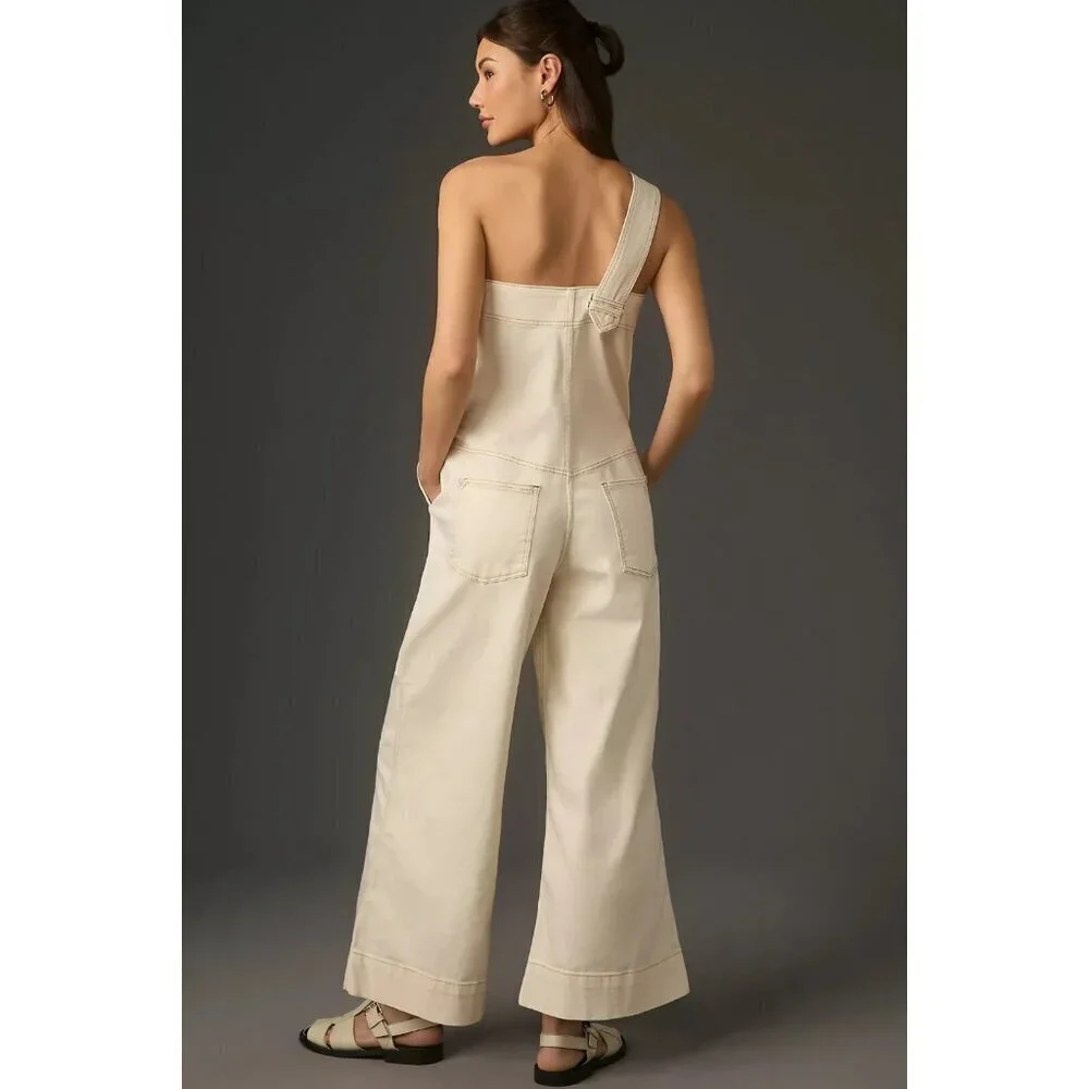 Pilcro One-Shoulder Utility Overalls Ivory XL Tall